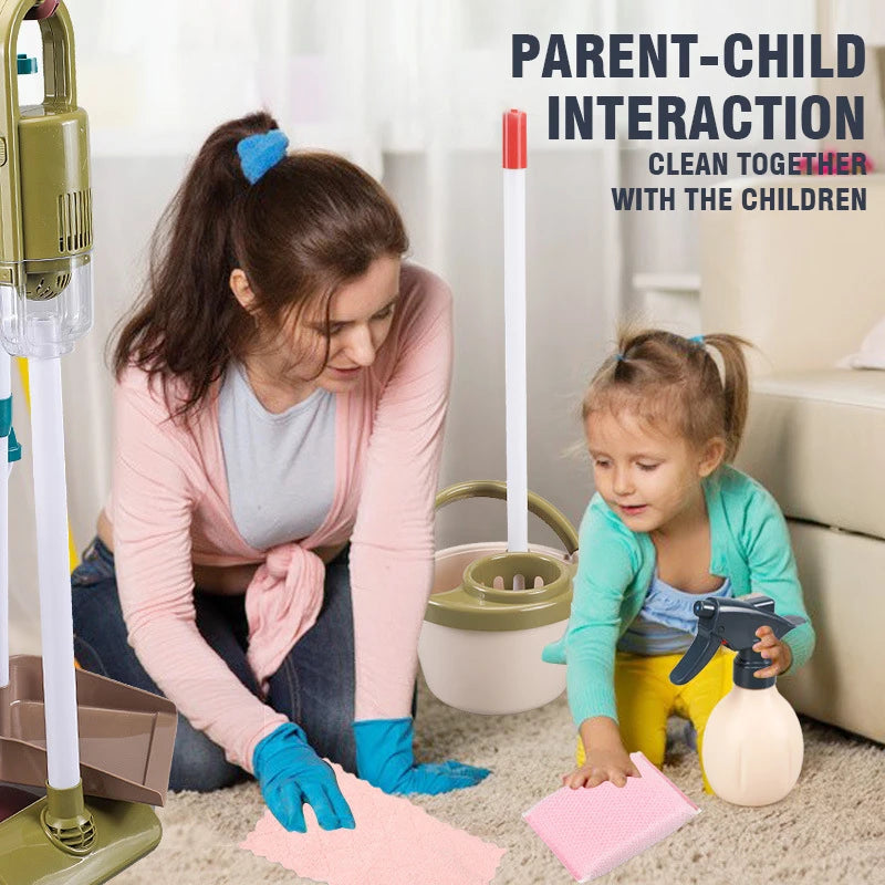 Kids Household Cleaning Toy Set Cleaning Tool Pretend House Play Cleaning Home Play Toy Game Broom and Mop Set for Kids Gift