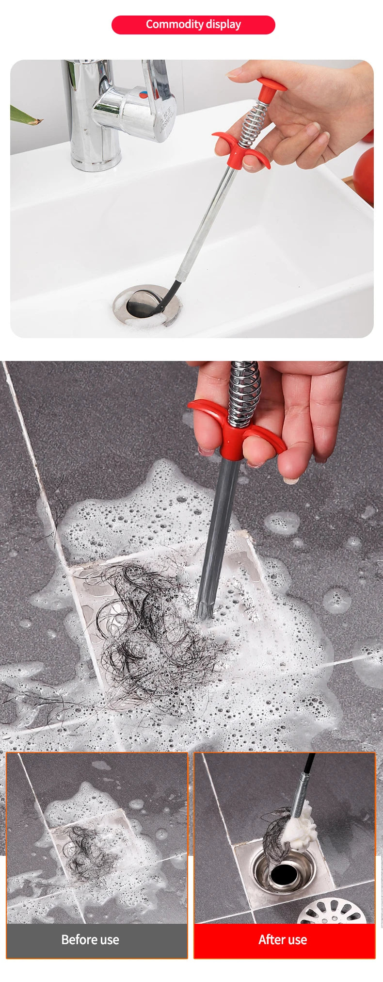 Plumbing Four-claw Hook Dredger Sewer Toilet Tool Manual Toilet Grab Hair Cleaning Clogging Household