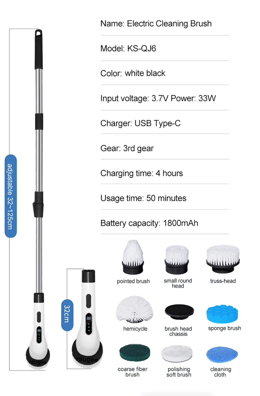 Electric Cleaning Brush Multifunctional Electric Bathroom Cleaning Brush Household Rotation 9in1 Toilet Cleaning Electric Brush