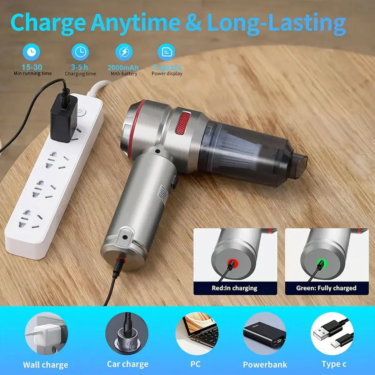 Car vacuum cleaner, small, high suction, household car, portable, inflatable, dual-use handheld car dust blower/hair dryer