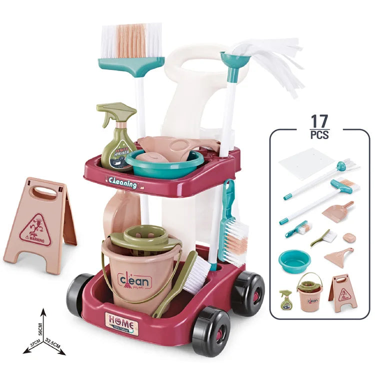 Kids Household Cleaning Toy Set Cleaning Tool Pretend House Play Cleaning Home Play Toy Game Broom and Mop Set for Kids Gift
