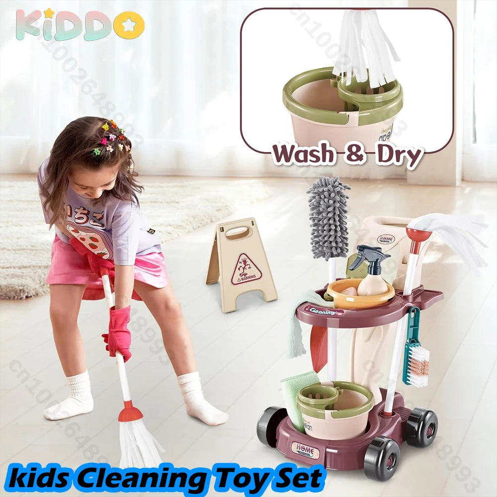 Kids Household Cleaning Toy Set Cleaning Tool Pretend House Play Cleaning Home Play Toy Game Broom and Mop Set for Kids Gift