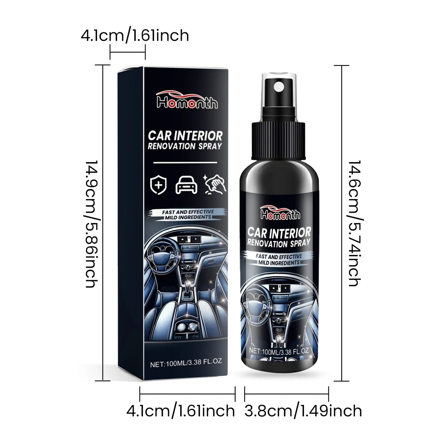 100ml Car Interior Refurbishment Spray Seat Dashboard Cleaning, Decontamination, Maintenance and Refurbishment Care Agent