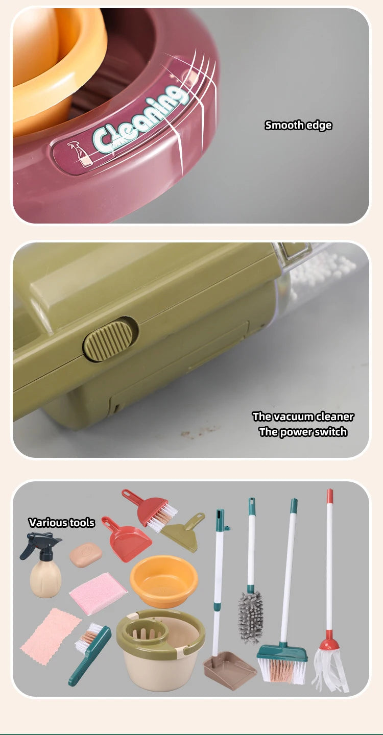 Kids Household Cleaning Toy Set Cleaning Tool Pretend House Play Cleaning Home Play Toy Game Broom and Mop Set for Kids Gift