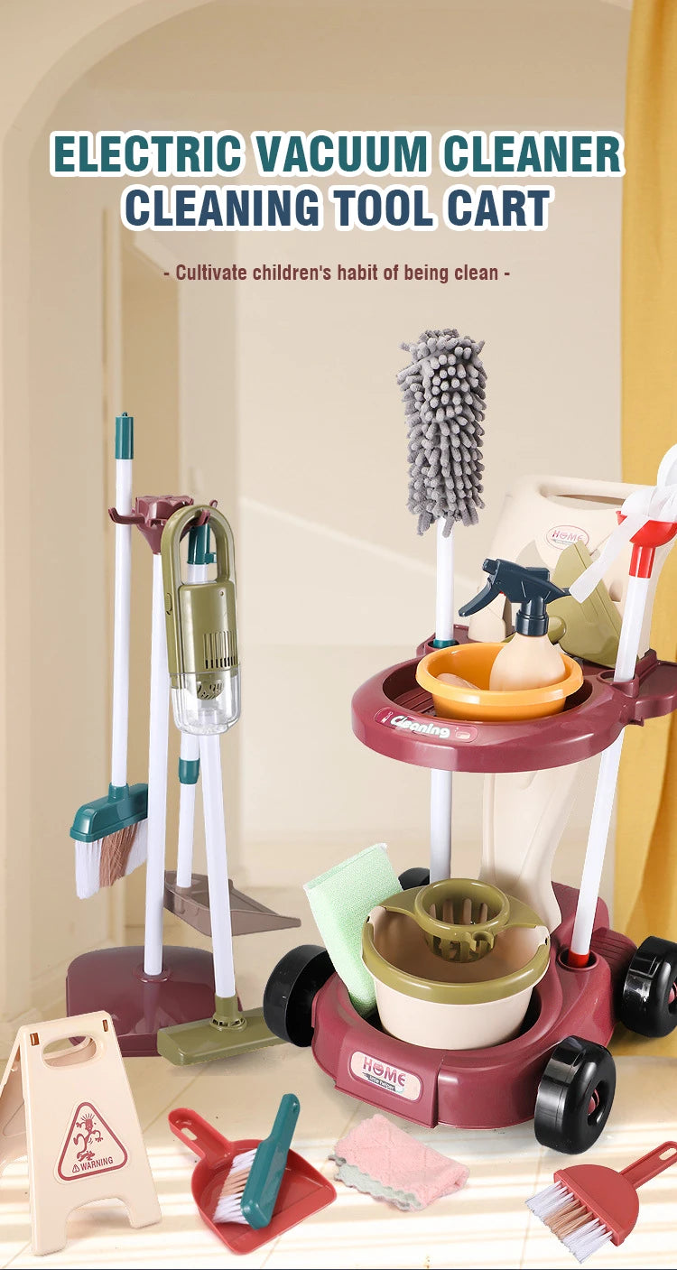 Kids Household Cleaning Toy Set Cleaning Tool Pretend House Play Cleaning Home Play Toy Game Broom and Mop Set for Kids Gift
