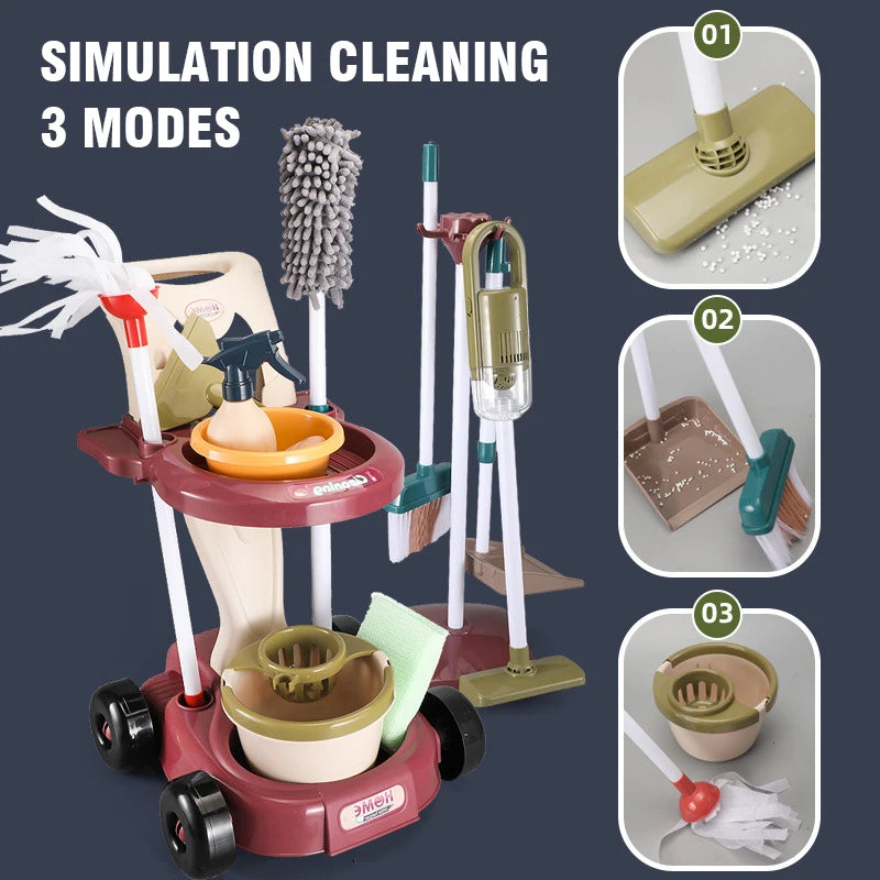 Kids Household Cleaning Toy Set Cleaning Tool Pretend House Play Cleaning Home Play Toy Game Broom and Mop Set for Kids Gift