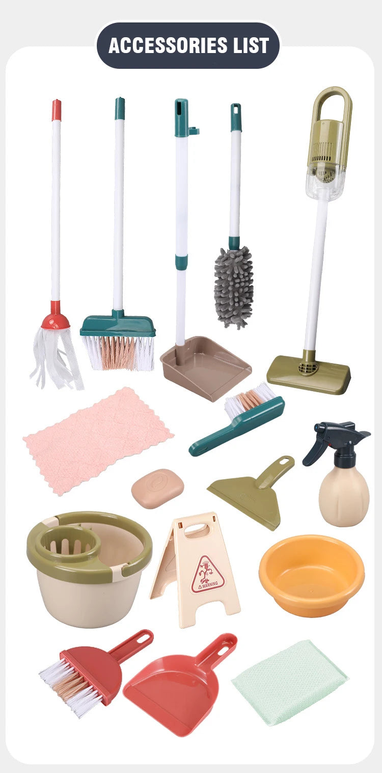 Kids Household Cleaning Toy Set Cleaning Tool Pretend House Play Cleaning Home Play Toy Game Broom and Mop Set for Kids Gift