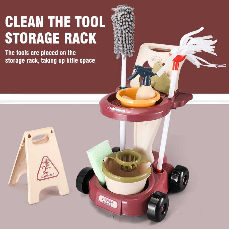 Kids Household Cleaning Toy Set Cleaning Tool Pretend House Play Cleaning Home Play Toy Game Broom and Mop Set for Kids Gift