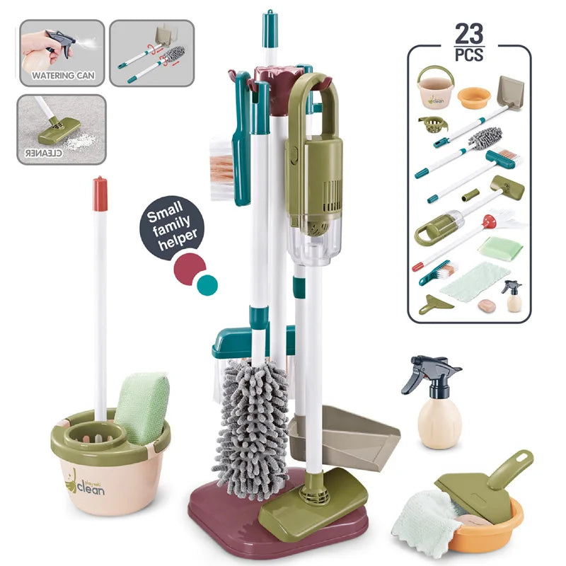 Kids Household Cleaning Toy Set Cleaning Tool Pretend House Play Cleaning Home Play Toy Game Broom and Mop Set for Kids Gift