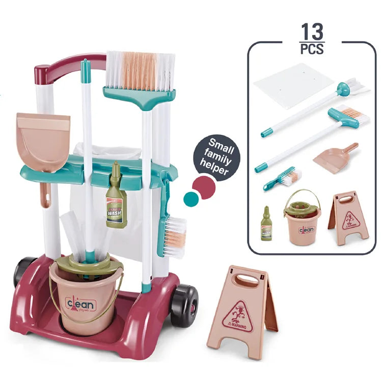 Kids Household Cleaning Toy Set Cleaning Tool Pretend House Play Cleaning Home Play Toy Game Broom and Mop Set for Kids Gift