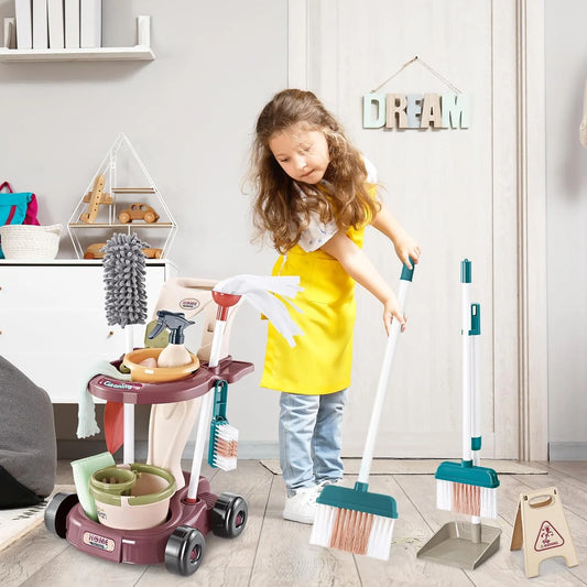 Kids Household Cleaning Toy Set Cleaning Tool Pretend House Play Cleaning Home Play Toy Game Broom and Mop Set for Kids Gift
