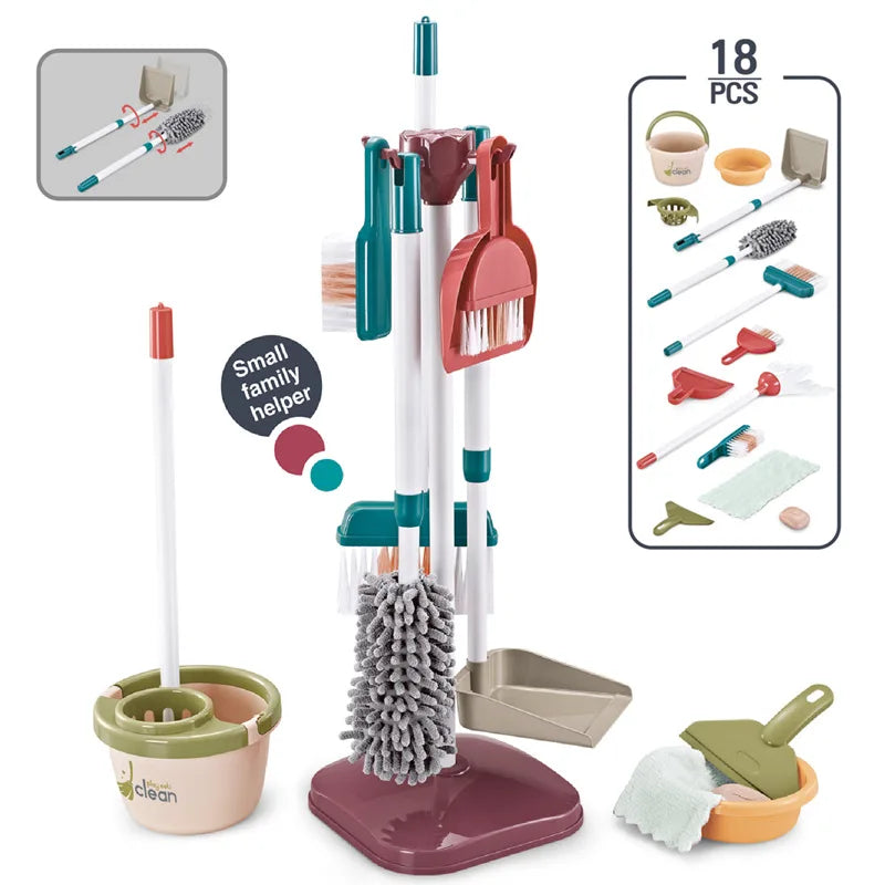 Kids Household Cleaning Toy Set Cleaning Tool Pretend House Play Cleaning Home Play Toy Game Broom and Mop Set for Kids Gift
