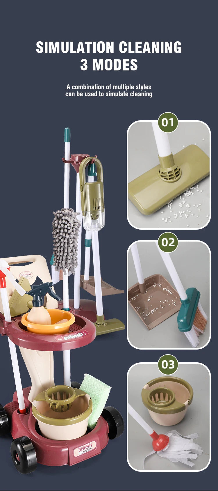 Kids Household Cleaning Toy Set Cleaning Tool Pretend House Play Cleaning Home Play Toy Game Broom and Mop Set for Kids Gift