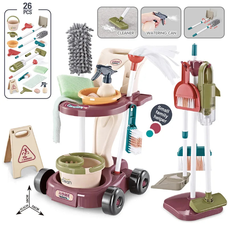 Kids Household Cleaning Toy Set Cleaning Tool Pretend House Play Cleaning Home Play Toy Game Broom and Mop Set for Kids Gift