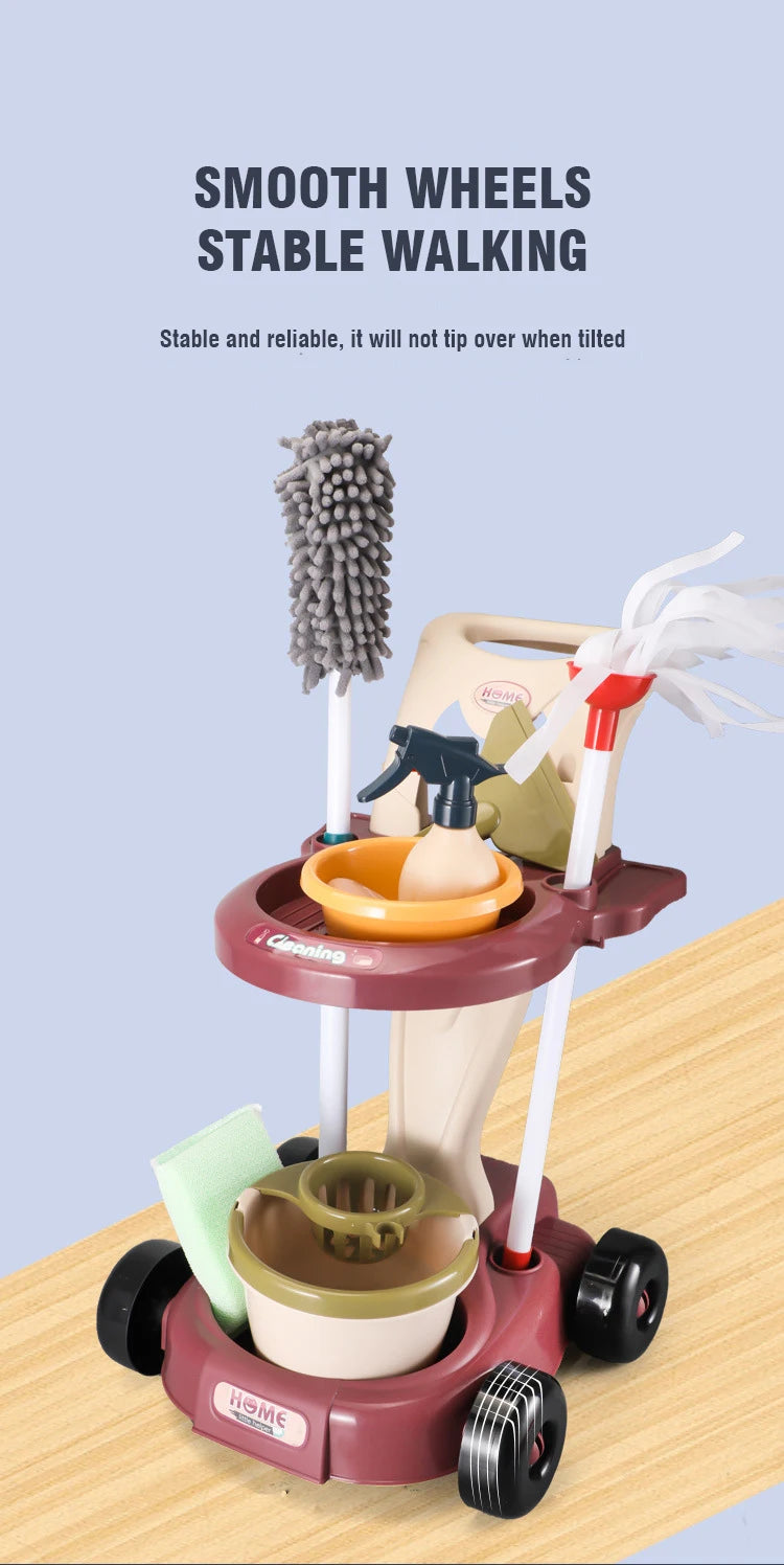 Kids Household Cleaning Toy Set Cleaning Tool Pretend House Play Cleaning Home Play Toy Game Broom and Mop Set for Kids Gift
